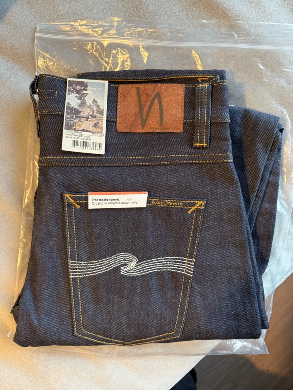 Nudie Jeans Slim Straight Dark Indigo Denim with Contrast Stitching